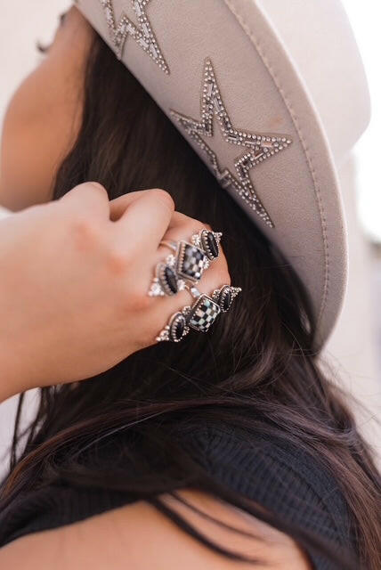 Queens Move Checkered Ring-Cluster Rings-Krush Kandy, Women's Online Fashion Boutique Located in Phoenix, Arizona (Scottsdale Area)