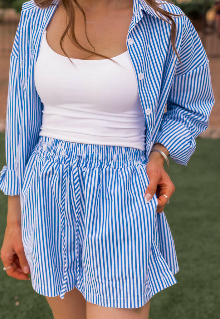 Bon Voyage Striped Button Down Top & Shorts Set-2 Piece Outfit Sets-Krush Kandy, Women's Online Fashion Boutique Located in Phoenix, Arizona (Scottsdale Area)
