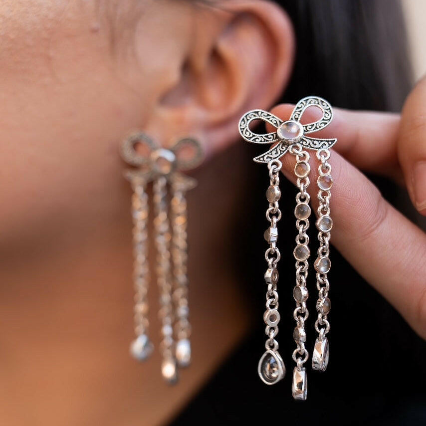 Stone Bundle Dangle Bow Earrings-Stud Earrings-Krush Kandy, Women's Online Fashion Boutique Located in Phoenix, Arizona (Scottsdale Area)