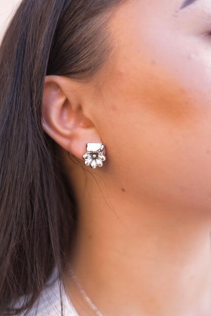 Boho Bar Studs with Delicate Half Daisy Accents-Earrings-Krush Kandy, Women's Online Fashion Boutique Located in Phoenix, Arizona (Scottsdale Area)