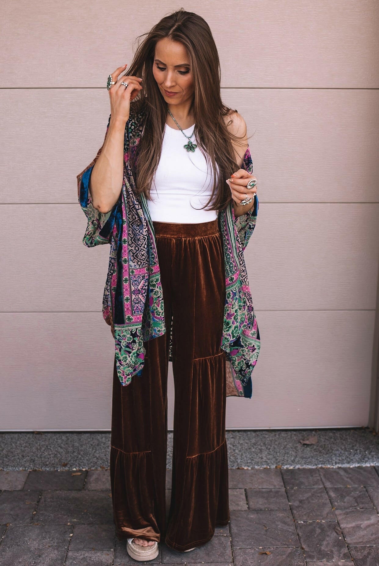 Brooke Velvet Ruffle Hem Wide Leg Pants-Pants-Krush Kandy, Women's Online Fashion Boutique Located in Phoenix, Arizona (Scottsdale Area)