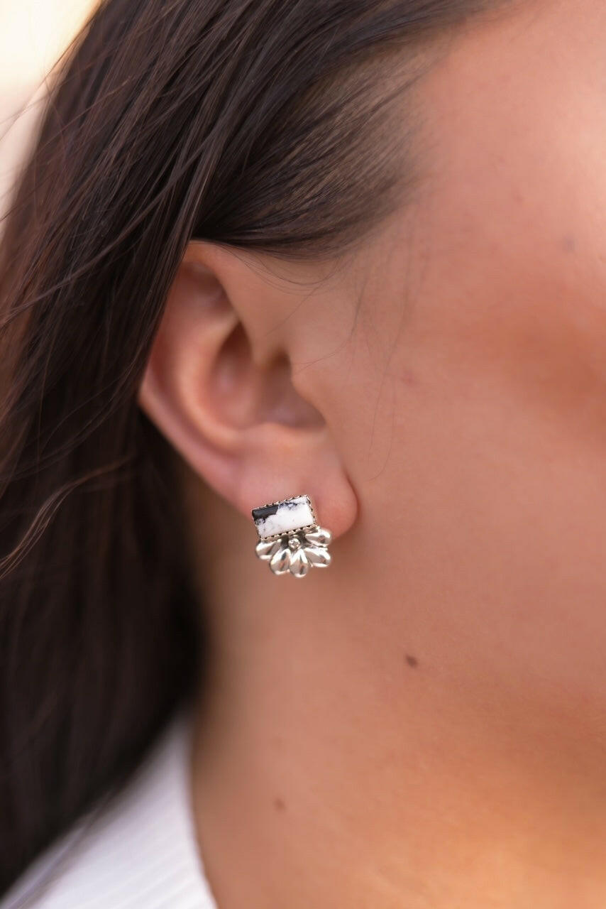 Boho Bar Studs with Delicate Half Daisy Accents-Earrings-Krush Kandy, Women's Online Fashion Boutique Located in Phoenix, Arizona (Scottsdale Area)