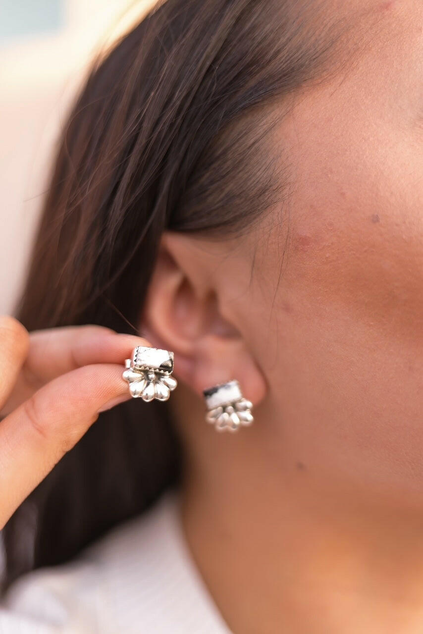 Boho Bar Studs with Delicate Half Daisy Accents-Earrings-Krush Kandy, Women's Online Fashion Boutique Located in Phoenix, Arizona (Scottsdale Area)