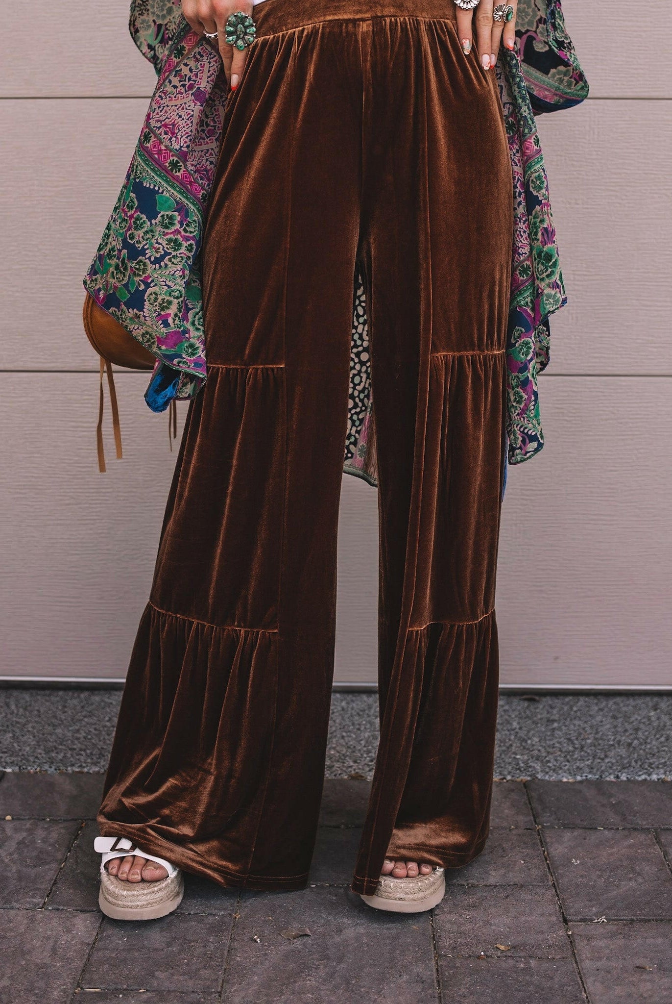 Brooke Velvet Ruffle Hem Wide Leg Pants-Pants-Krush Kandy, Women's Online Fashion Boutique Located in Phoenix, Arizona (Scottsdale Area)