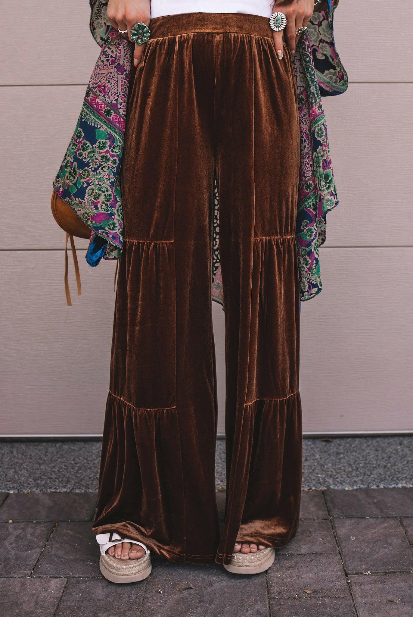 Brooke Velvet Ruffle Hem Wide Leg Pants-Pants-Krush Kandy, Women's Online Fashion Boutique Located in Phoenix, Arizona (Scottsdale Area)