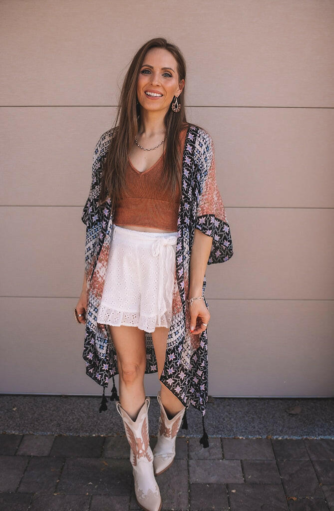 Kelsey Boho Print Combo Kimono-Kimonos-Krush Kandy, Women's Online Fashion Boutique Located in Phoenix, Arizona (Scottsdale Area)