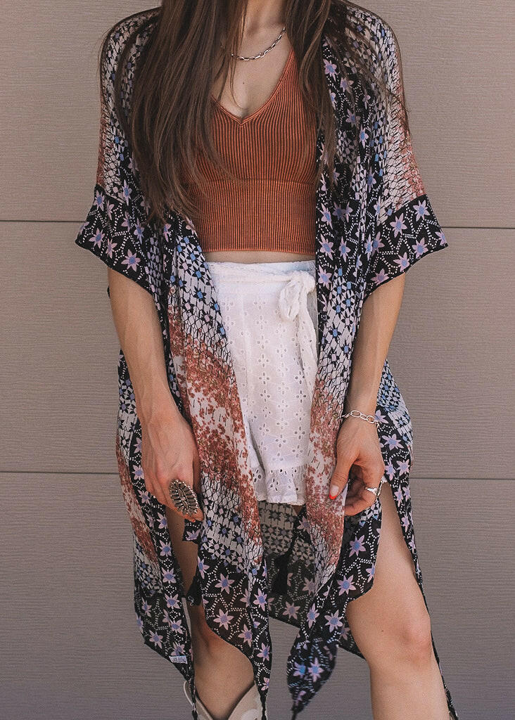 Kelsey Boho Print Combo Kimono-Kimonos-Krush Kandy, Women's Online Fashion Boutique Located in Phoenix, Arizona (Scottsdale Area)