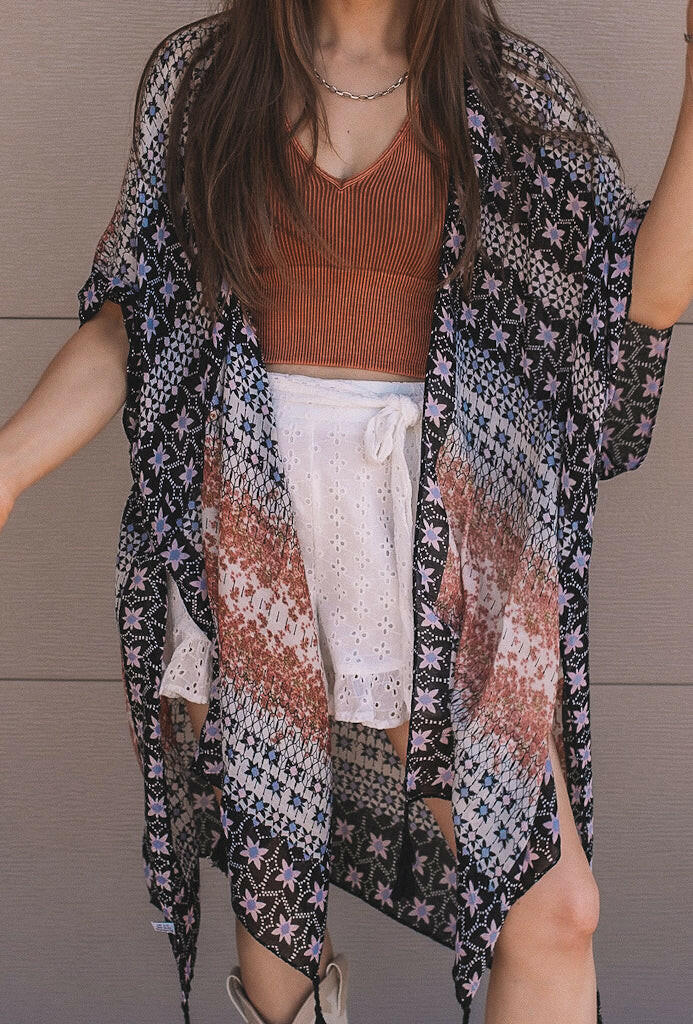 Kelsey Boho Print Combo Kimono-Kimonos-Krush Kandy, Women's Online Fashion Boutique Located in Phoenix, Arizona (Scottsdale Area)