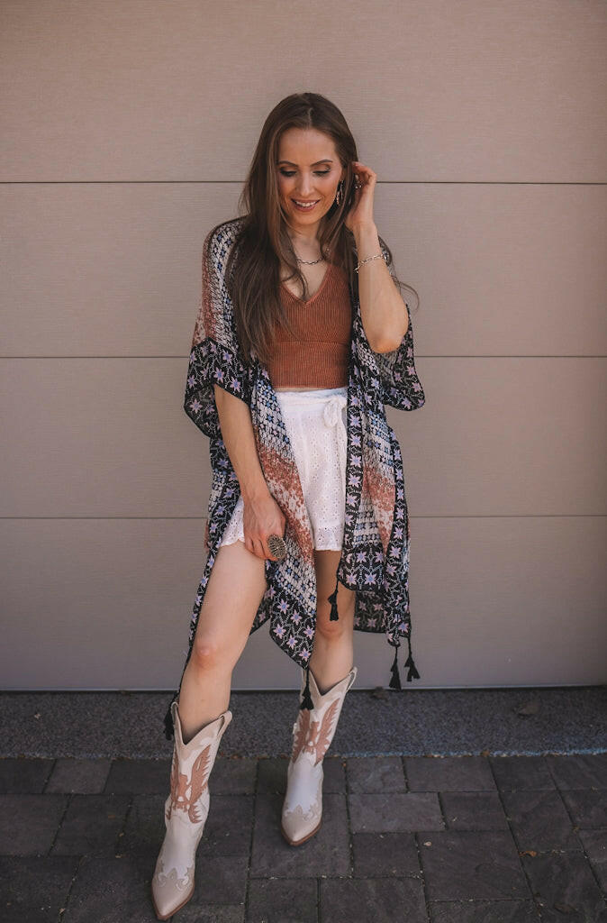 Kelsey Boho Print Combo Kimono-Kimonos-Krush Kandy, Women's Online Fashion Boutique Located in Phoenix, Arizona (Scottsdale Area)