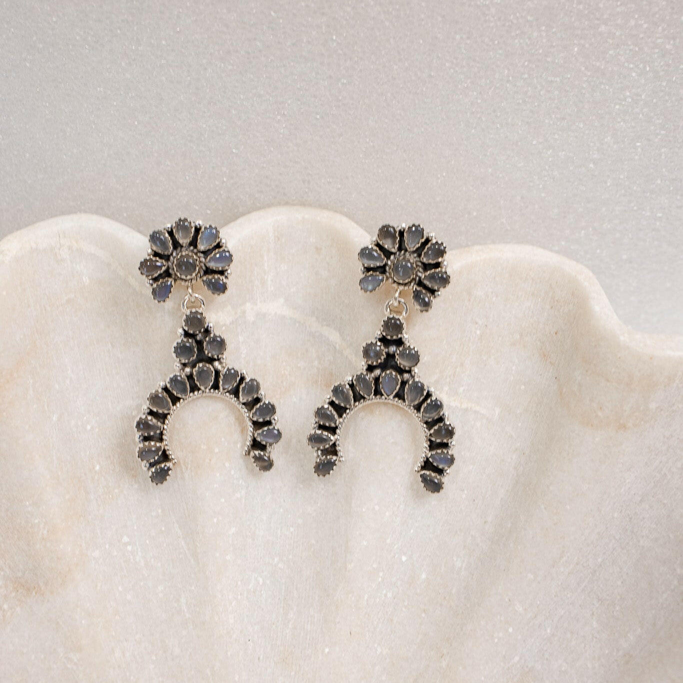 Sterling Silver & Stone Crowned Horseshoe Earrings-Drop Earrings-Krush Kandy, Women's Online Fashion Boutique Located in Phoenix, Arizona (Scottsdale Area)
