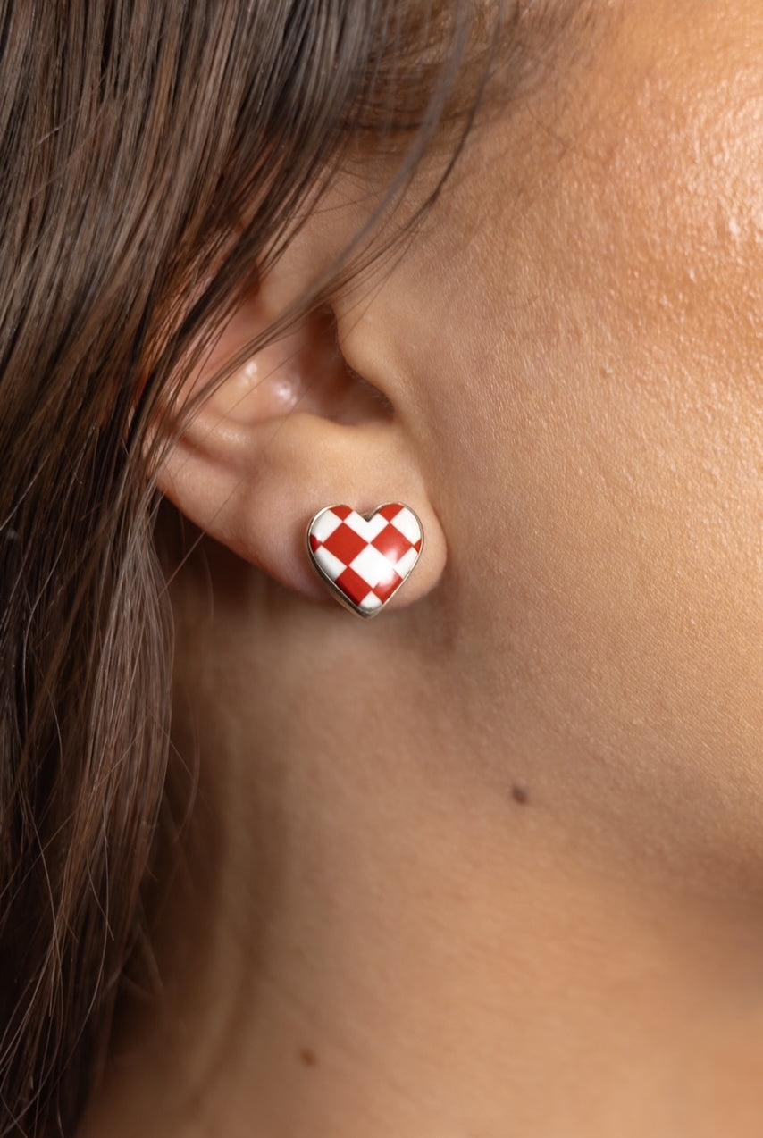 Checkmate Stone Heart Stud Earrings-Earrings-Krush Kandy, Women's Online Fashion Boutique Located in Phoenix, Arizona (Scottsdale Area)
