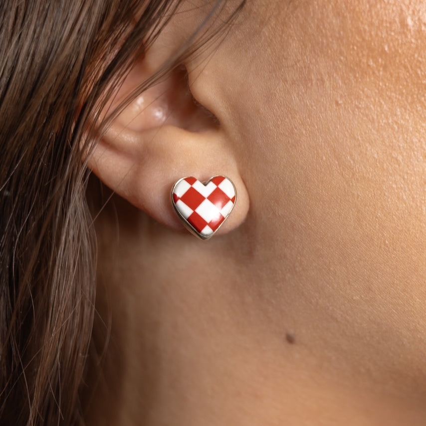 Checkmate Stone Heart Stud Earrings-Earrings-Krush Kandy, Women's Online Fashion Boutique Located in Phoenix, Arizona (Scottsdale Area)