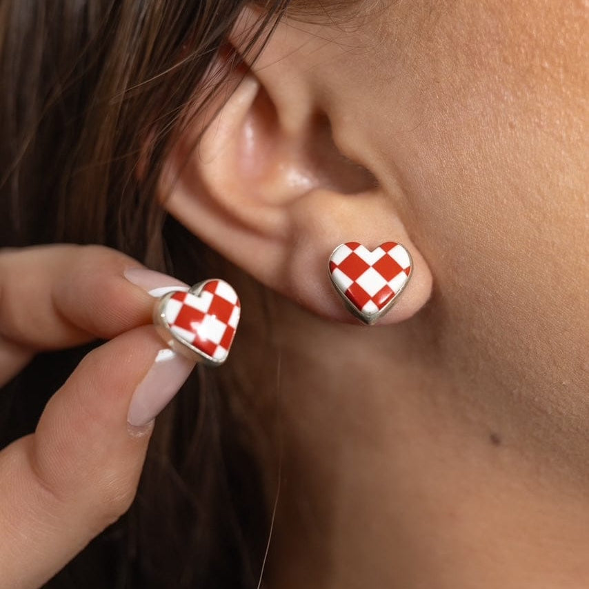 Checkmate Stone Heart Stud Earrings-Earrings-Krush Kandy, Women's Online Fashion Boutique Located in Phoenix, Arizona (Scottsdale Area)