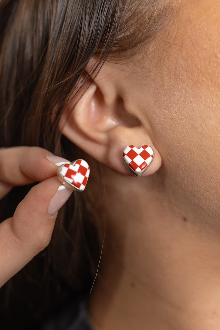 Checkmate Stone Heart Stud Earrings-Earrings-Krush Kandy, Women's Online Fashion Boutique Located in Phoenix, Arizona (Scottsdale Area)