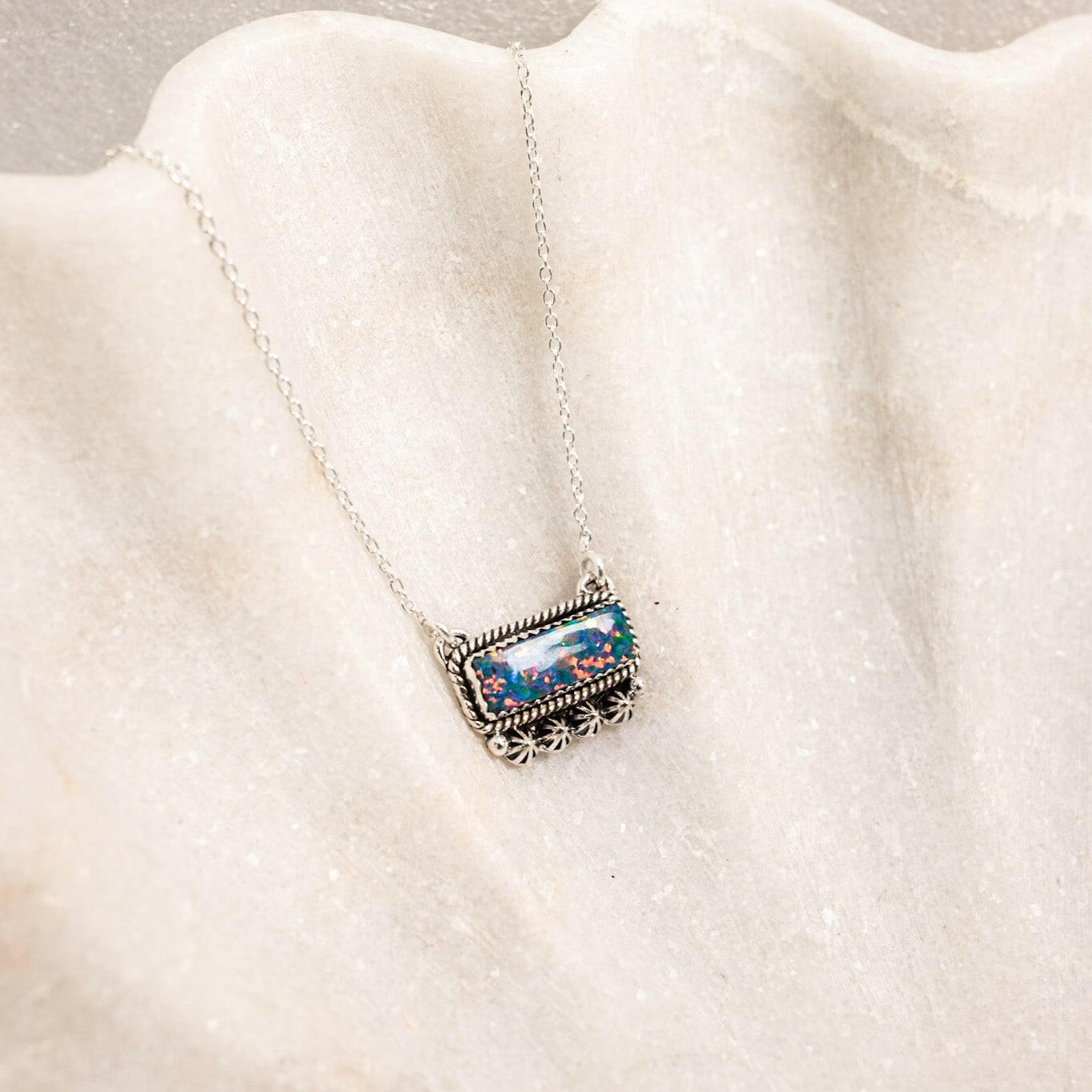 Square Dance Sterling Silver Bar Necklace-Squash Blossom Necklaces-Krush Kandy, Women's Online Fashion Boutique Located in Phoenix, Arizona (Scottsdale Area)