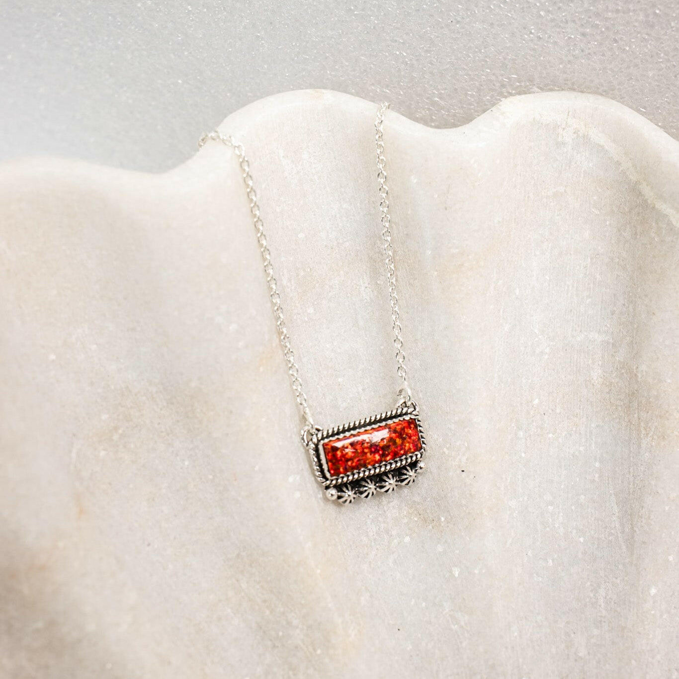 Square Dance Sterling Silver Bar Necklace-Squash Blossom Necklaces-Krush Kandy, Women's Online Fashion Boutique Located in Phoenix, Arizona (Scottsdale Area)