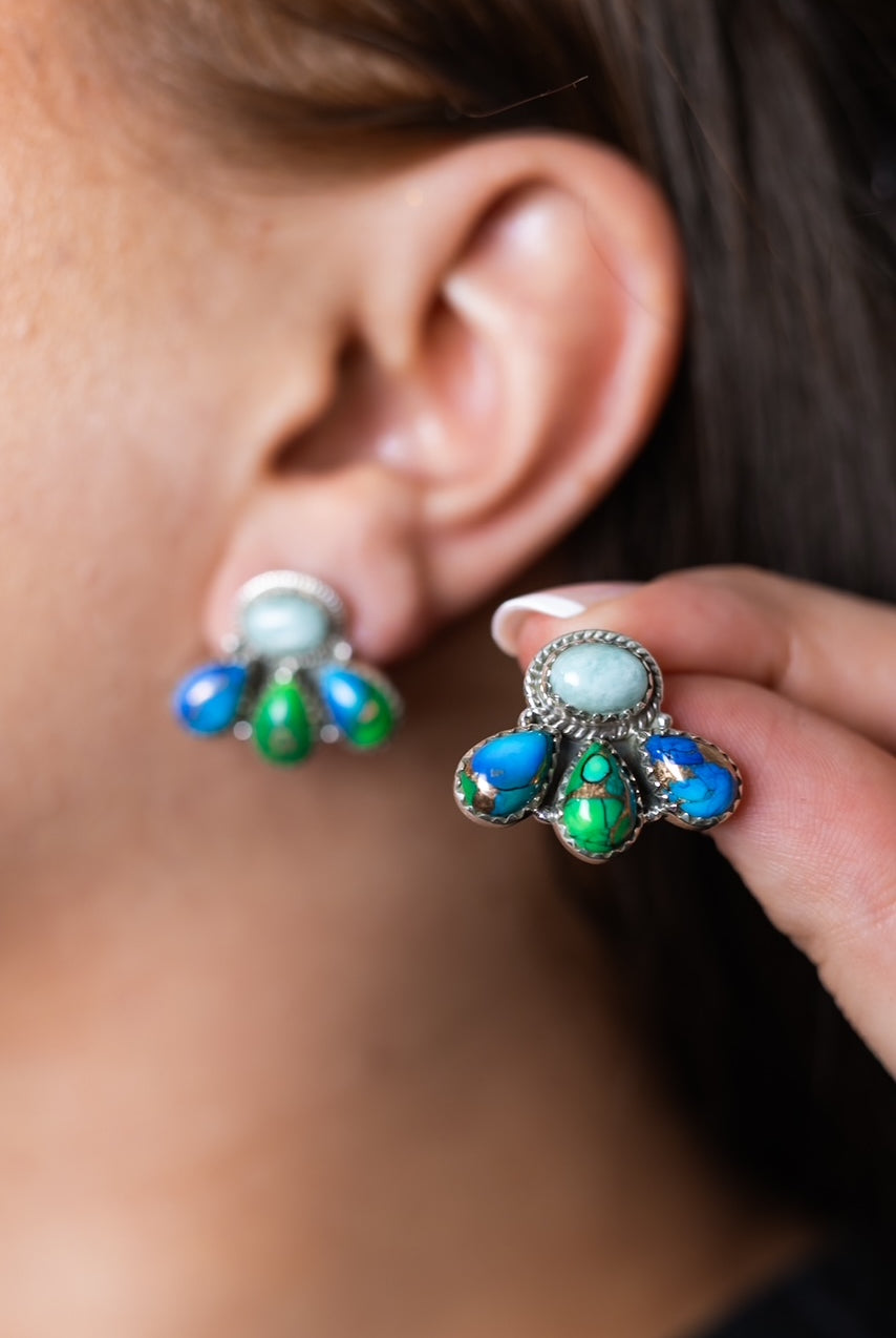 Dainty Peacock Dahlia Studs-Earrings-Krush Kandy, Women's Online Fashion Boutique Located in Phoenix, Arizona (Scottsdale Area)