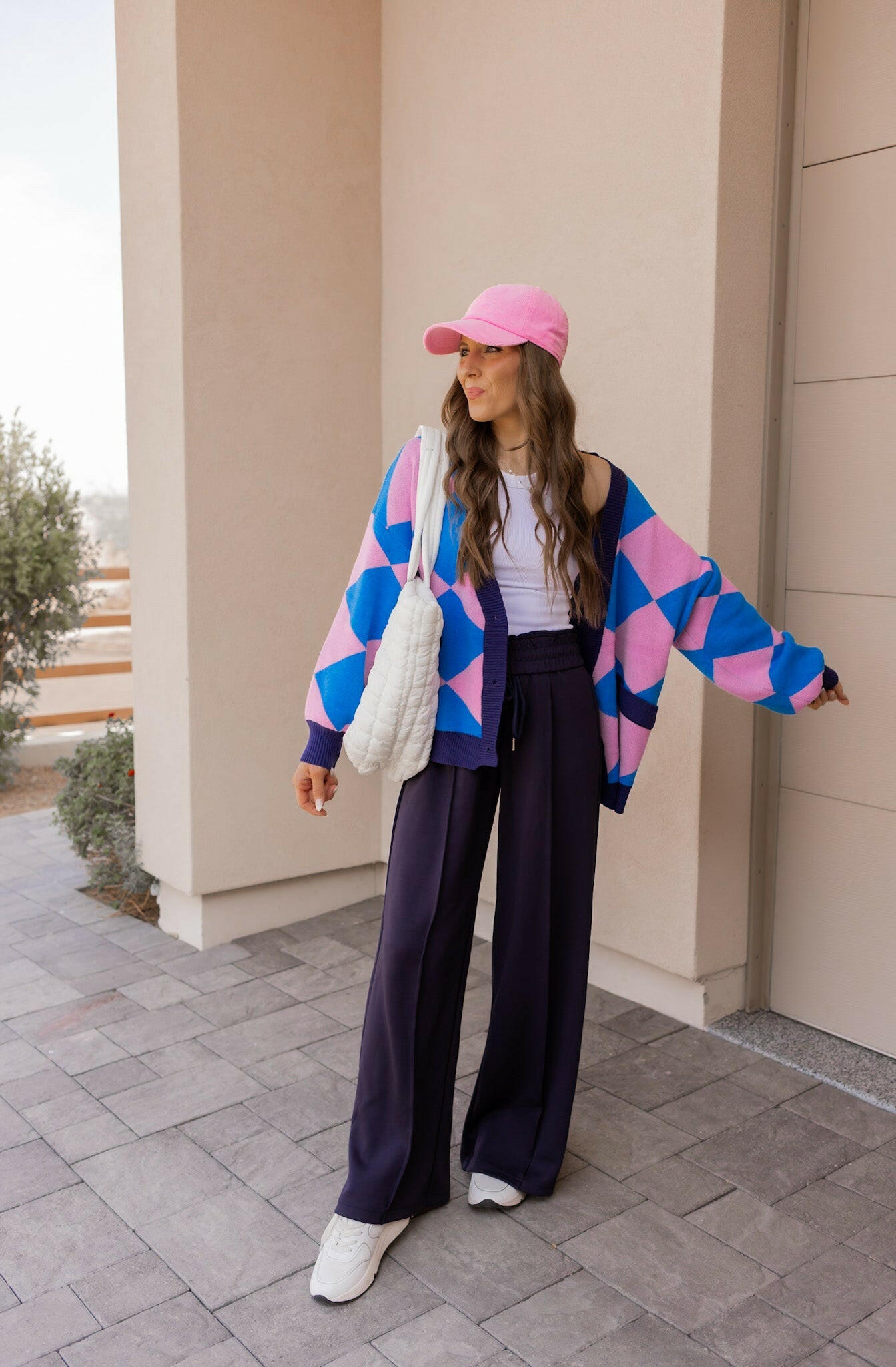 LUXE Diamond Checkered Oversized Cardigan-Sweaters-Krush Kandy, Women's Online Fashion Boutique Located in Phoenix, Arizona (Scottsdale Area)