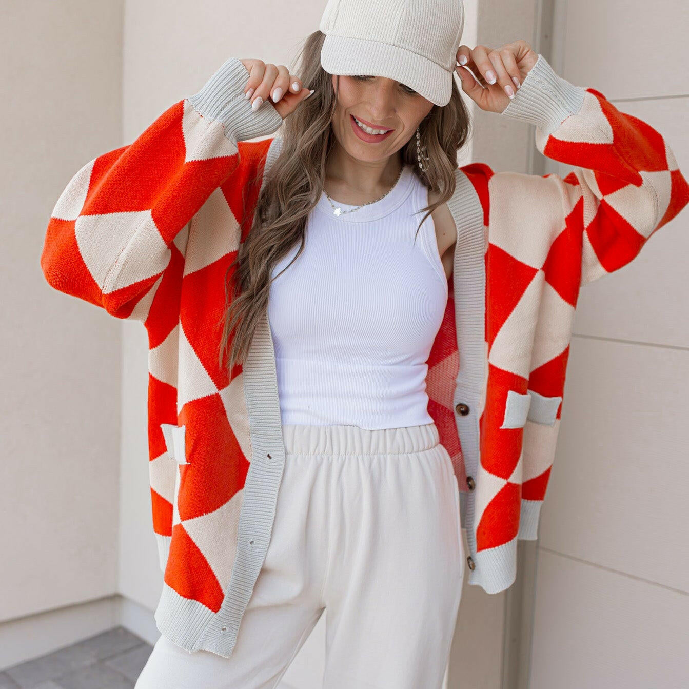 LUXE Diamond Checkered Oversized Cardigan-Sweaters-Krush Kandy, Women's Online Fashion Boutique Located in Phoenix, Arizona (Scottsdale Area)