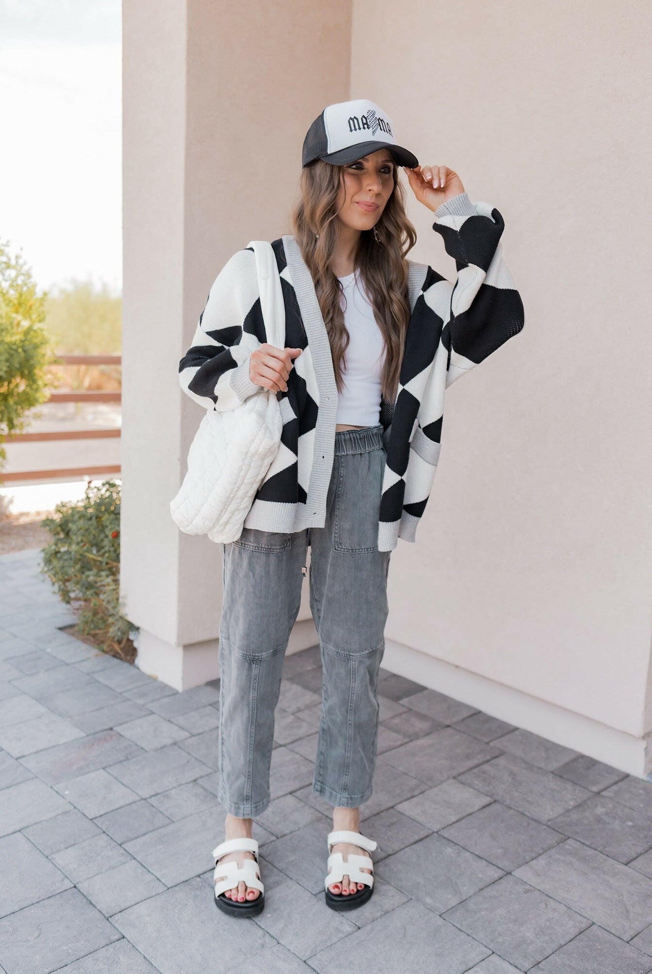 LUXE Diamond Checkered Oversized Cardigan-Sweaters-Krush Kandy, Women's Online Fashion Boutique Located in Phoenix, Arizona (Scottsdale Area)