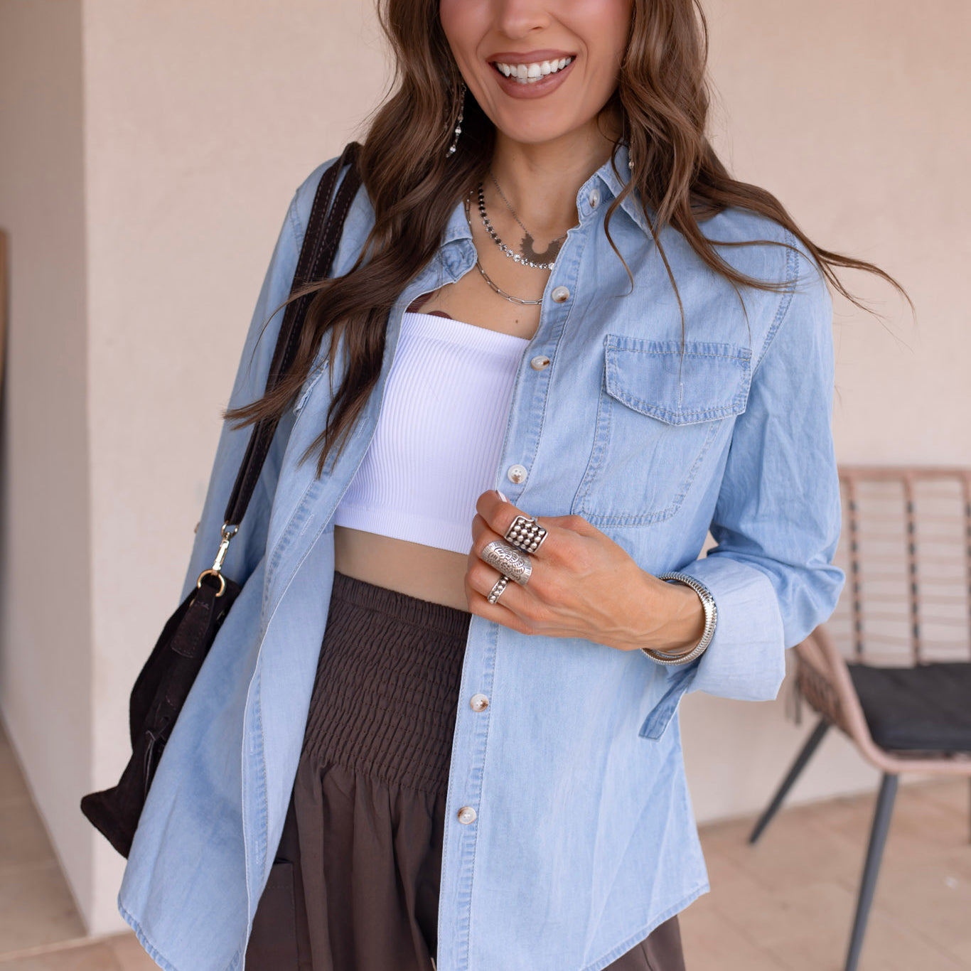 The On Repeat Button-Up Denim Shirt