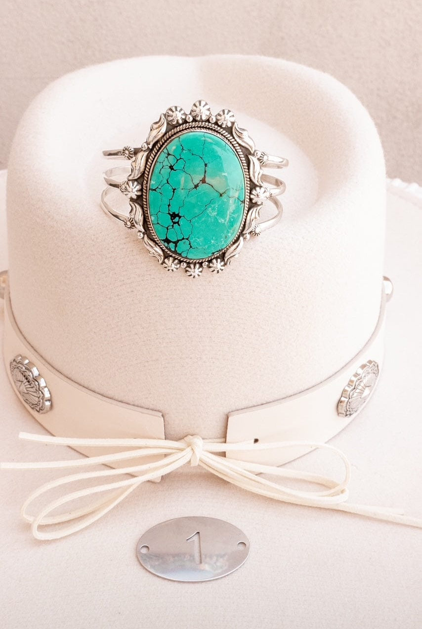 Western Fairytale Turquoise Slab Stamped Cuffs-Bracelets-Krush Kandy, Women's Online Fashion Boutique Located in Phoenix, Arizona (Scottsdale Area)