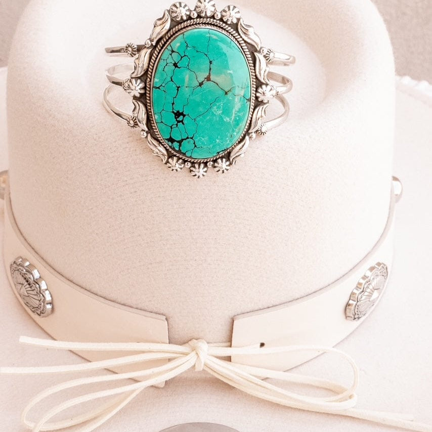 Western Fairytale Turquoise Slab Stamped Cuffs-Bracelets-Krush Kandy, Women's Online Fashion Boutique Located in Phoenix, Arizona (Scottsdale Area)