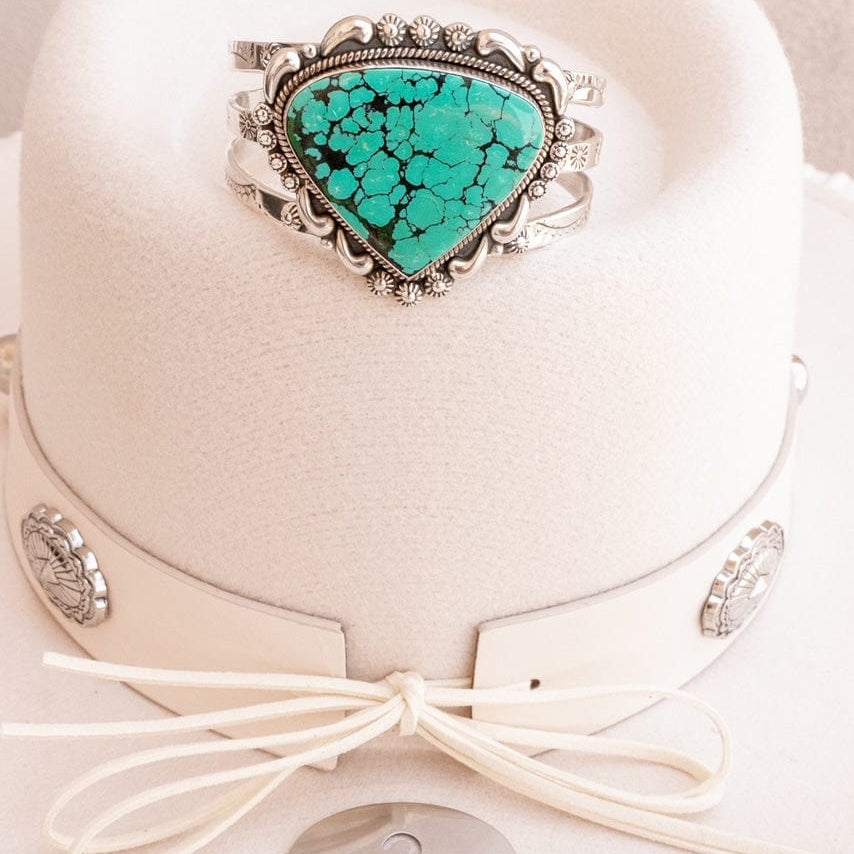 Western Fairytale Turquoise Slab Stamped Cuffs-Bracelets-Krush Kandy, Women's Online Fashion Boutique Located in Phoenix, Arizona (Scottsdale Area)