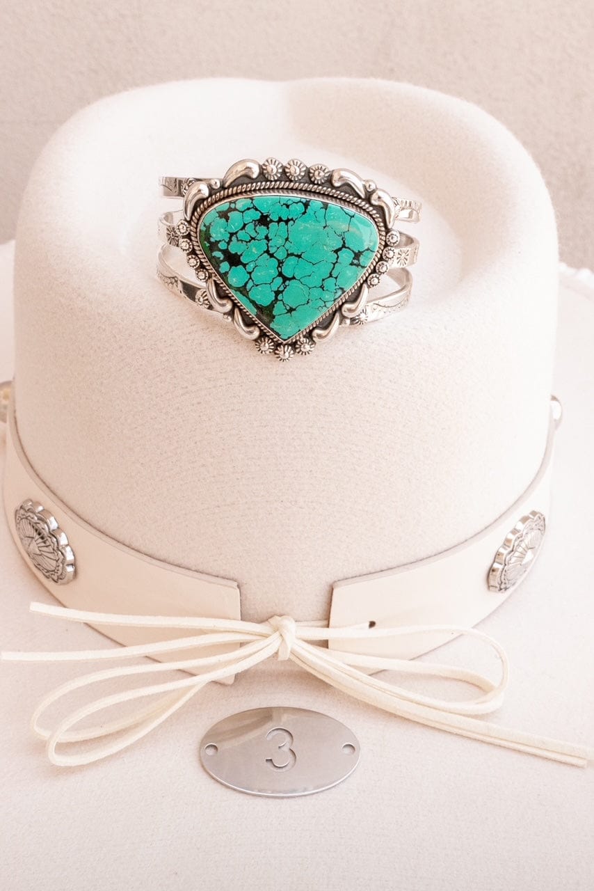 Western Fairytale Turquoise Slab Stamped Cuffs-Bracelets-Krush Kandy, Women's Online Fashion Boutique Located in Phoenix, Arizona (Scottsdale Area)