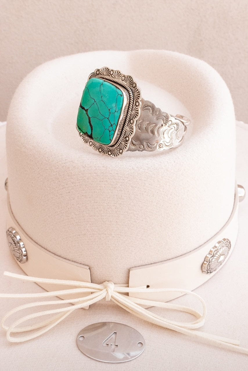 Western Fairytale Turquoise Slab Stamped Cuffs-Bracelets-Krush Kandy, Women's Online Fashion Boutique Located in Phoenix, Arizona (Scottsdale Area)