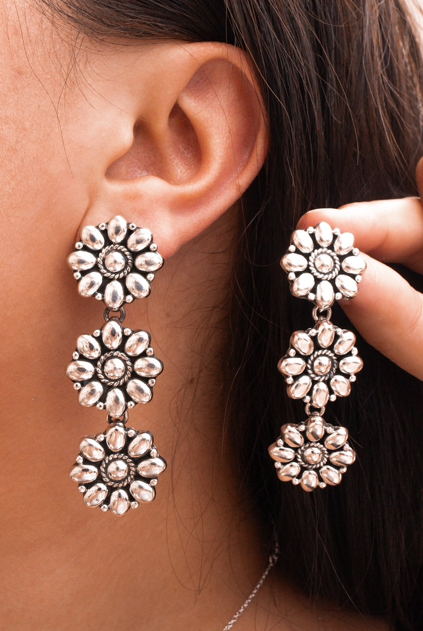 Sterling Flower Trio Earrings | By KKB-Hoop Earrings-Krush Kandy, Women's Online Fashion Boutique Located in Phoenix, Arizona (Scottsdale Area)