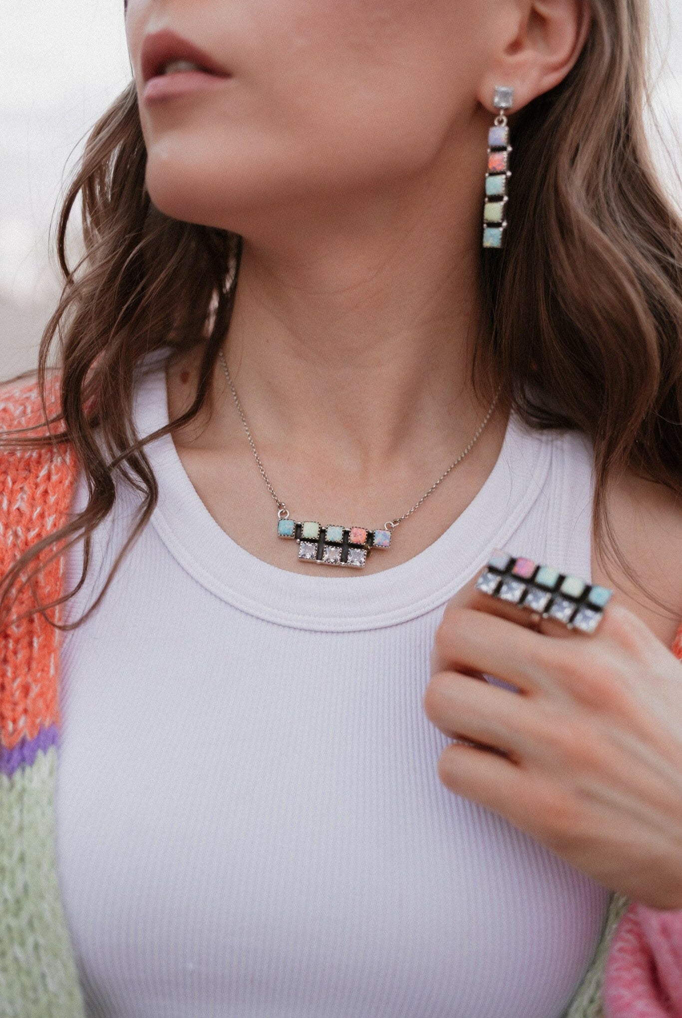 Multi Opal & Crystal Bar Set MADE TO ORDER-Chain Necklaces-Krush Kandy, Women's Online Fashion Boutique Located in Phoenix, Arizona (Scottsdale Area)