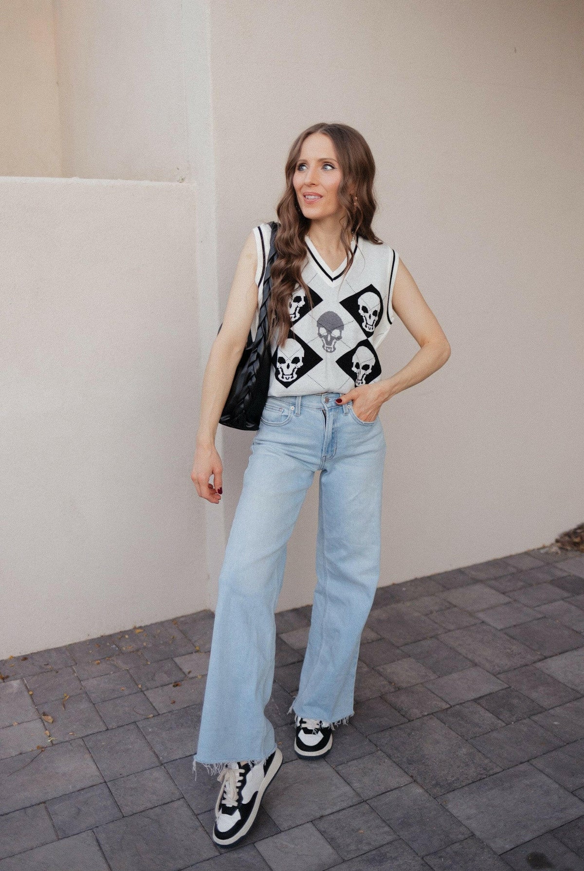 Skull Contrast V-Neck Sweater Vest-Tops-Krush Kandy, Women's Online Fashion Boutique Located in Phoenix, Arizona (Scottsdale Area)