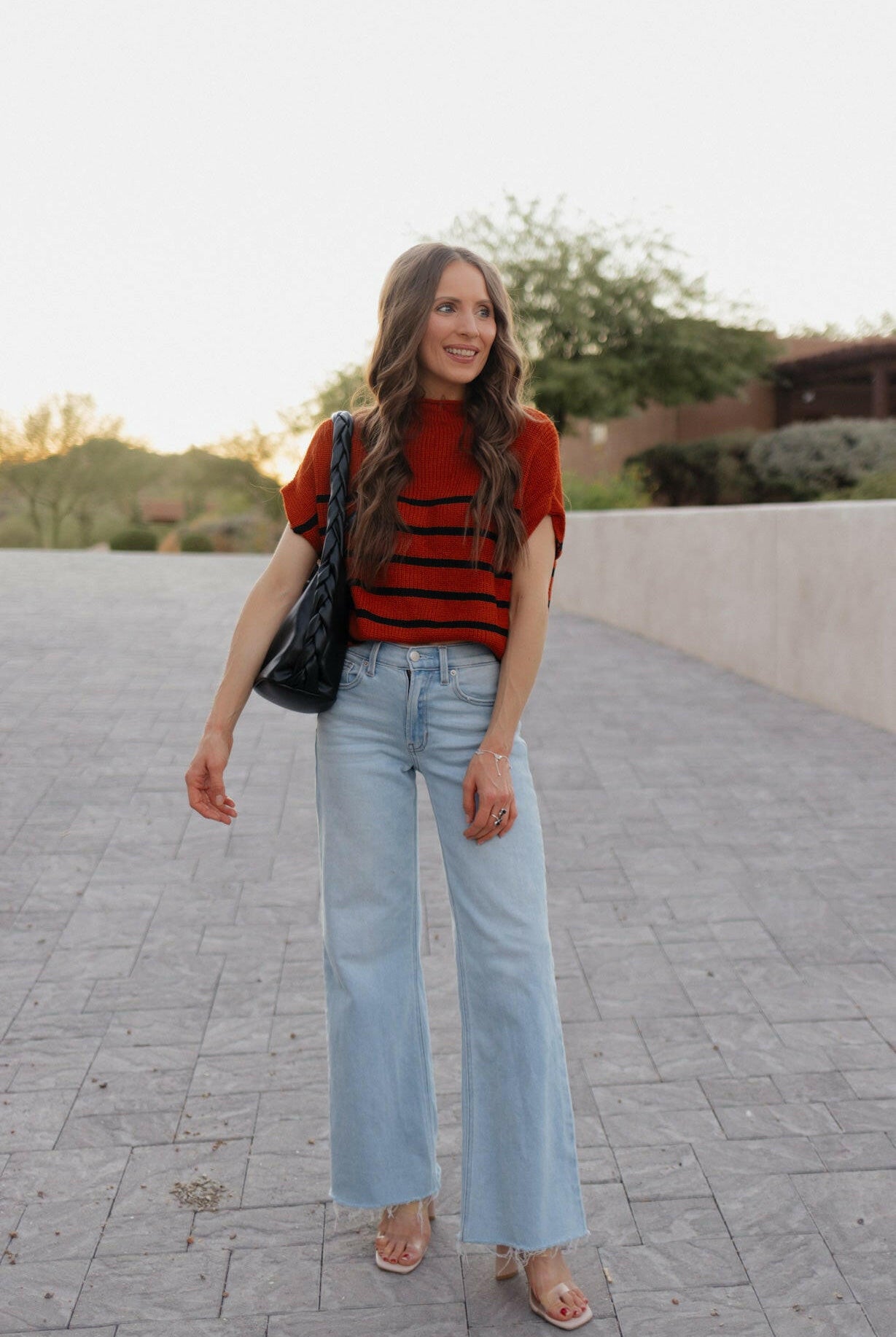 Between the Lines Striped Mock Neck Short Sleeve Sweater-Tops-Krush Kandy, Women's Online Fashion Boutique Located in Phoenix, Arizona (Scottsdale Area)