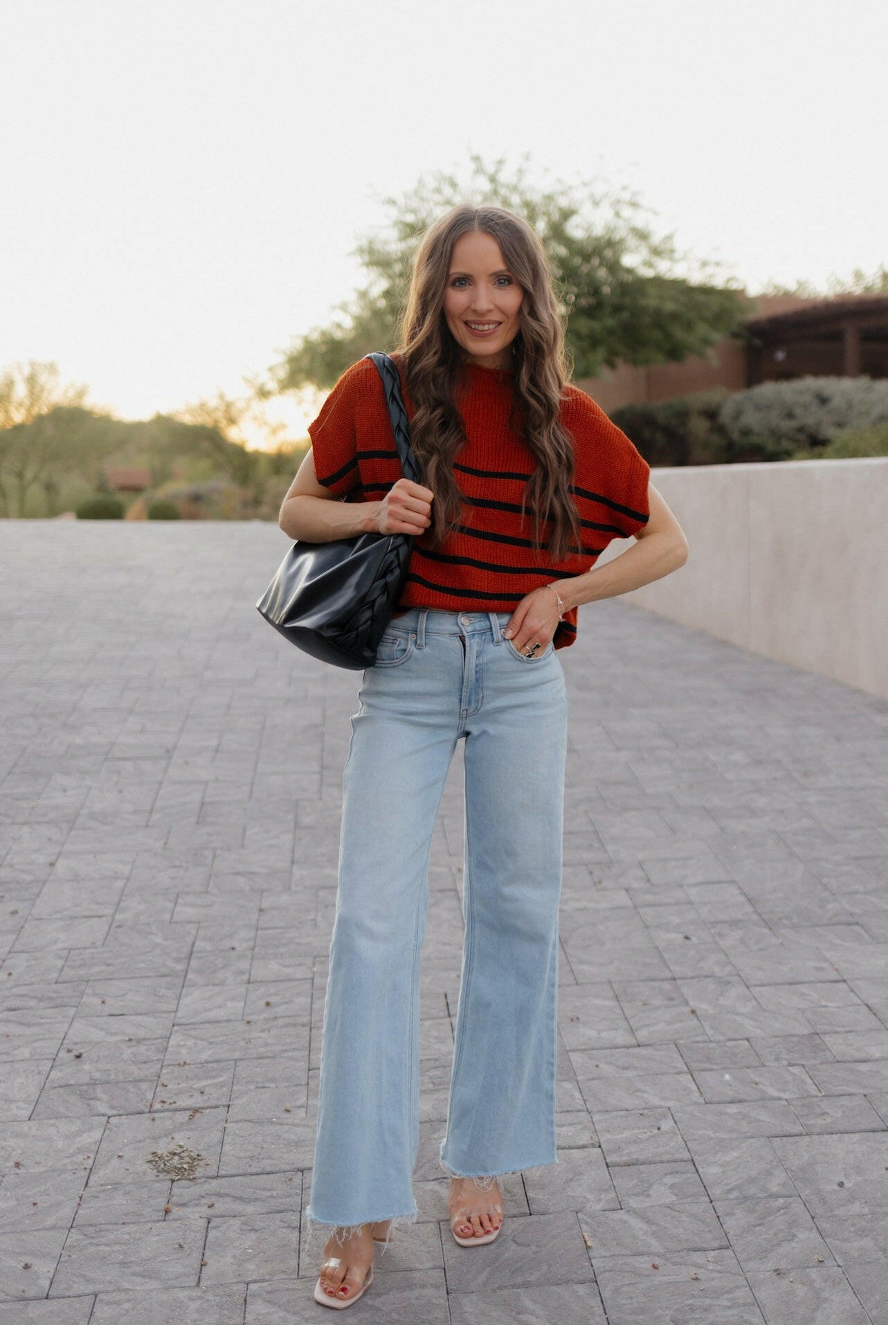 Between the Lines Striped Mock Neck Short Sleeve Sweater-Tops-Krush Kandy, Women's Online Fashion Boutique Located in Phoenix, Arizona (Scottsdale Area)