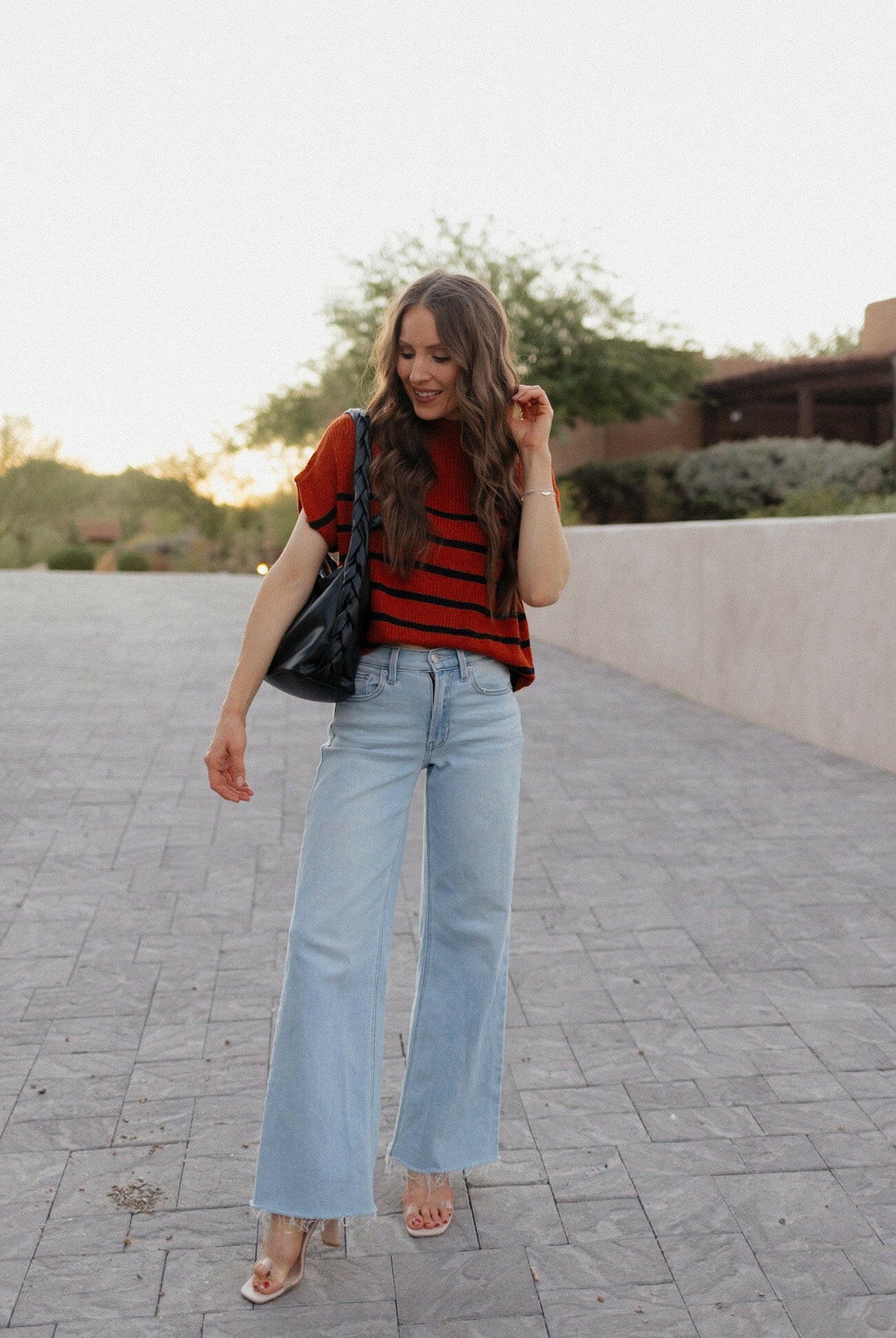 Between the Lines Striped Mock Neck Short Sleeve Sweater-Tops-Krush Kandy, Women's Online Fashion Boutique Located in Phoenix, Arizona (Scottsdale Area)