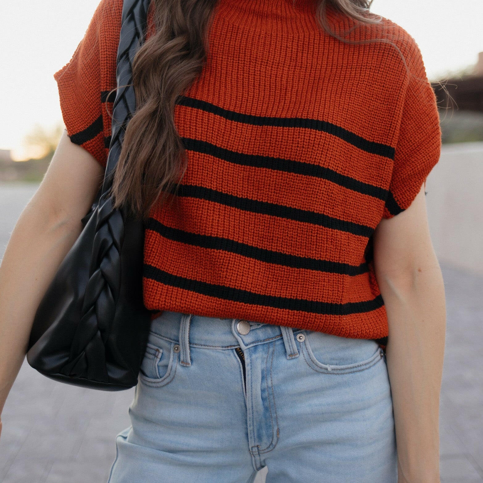 Between the Lines Striped Mock Neck Short Sleeve Sweater-Tops-Krush Kandy, Women's Online Fashion Boutique Located in Phoenix, Arizona (Scottsdale Area)