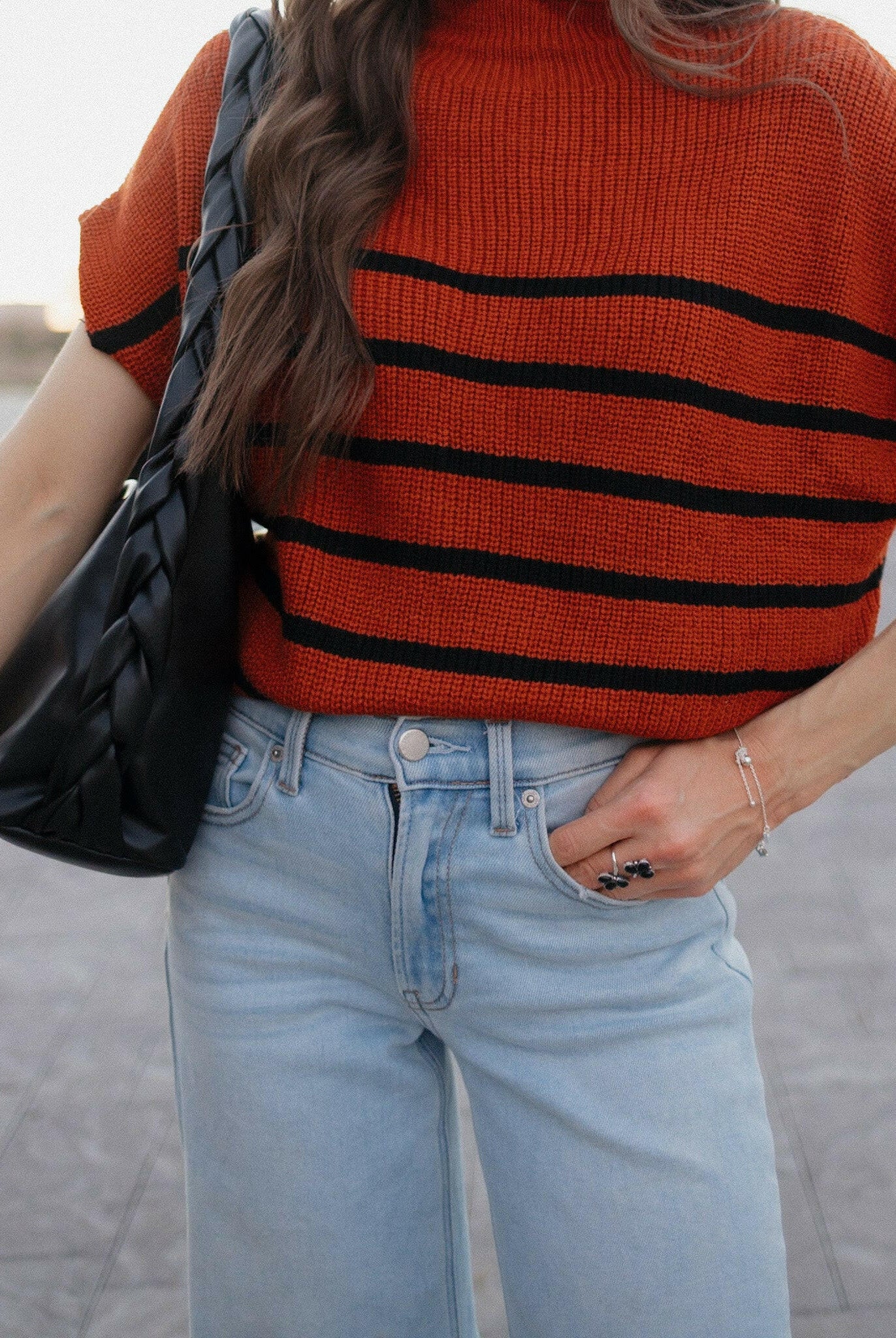 Between the Lines Striped Mock Neck Short Sleeve Sweater-Tops-Krush Kandy, Women's Online Fashion Boutique Located in Phoenix, Arizona (Scottsdale Area)