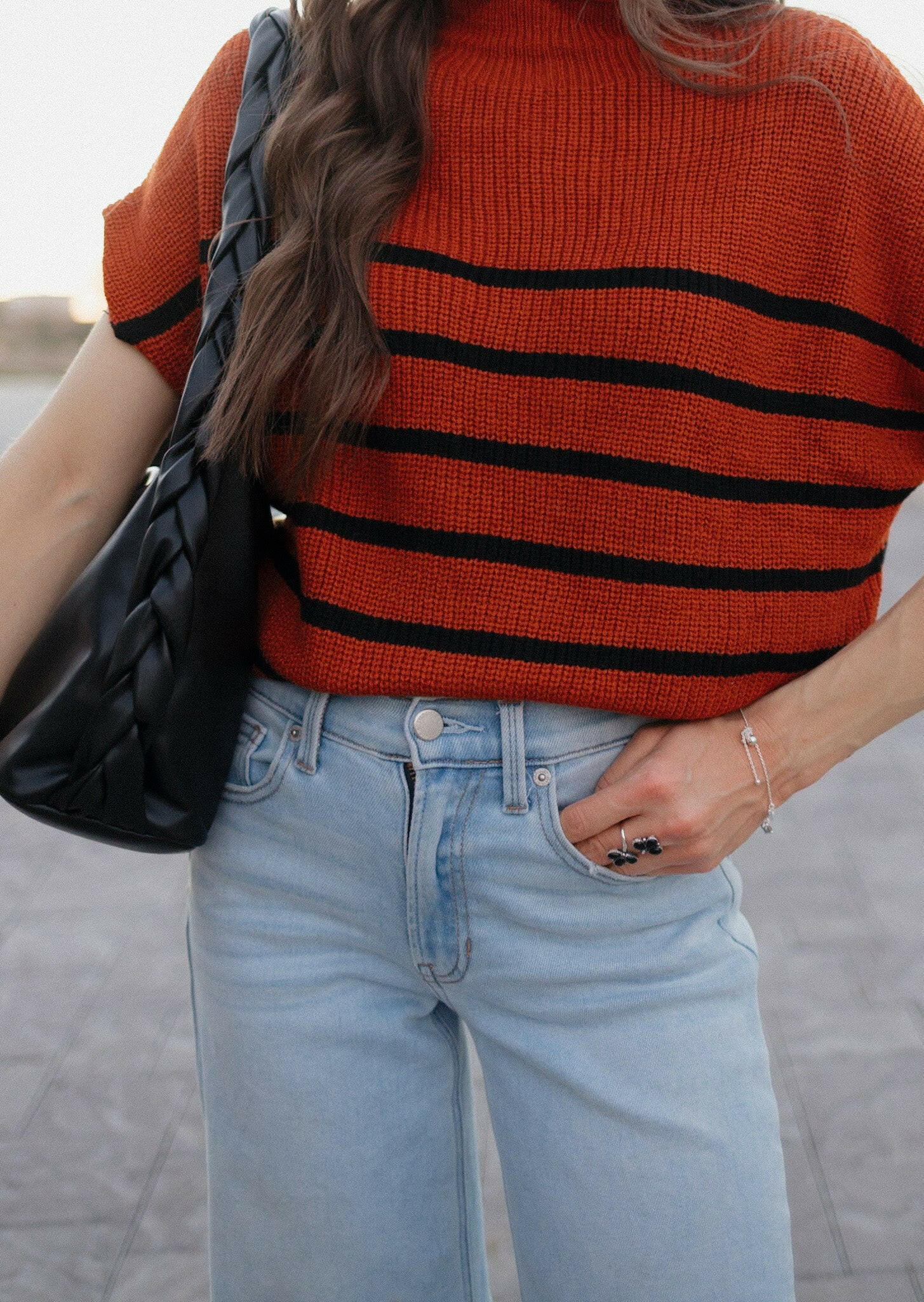 Between the Lines Striped Mock Neck Short Sleeve Sweater-Tops-Krush Kandy, Women's Online Fashion Boutique Located in Phoenix, Arizona (Scottsdale Area)