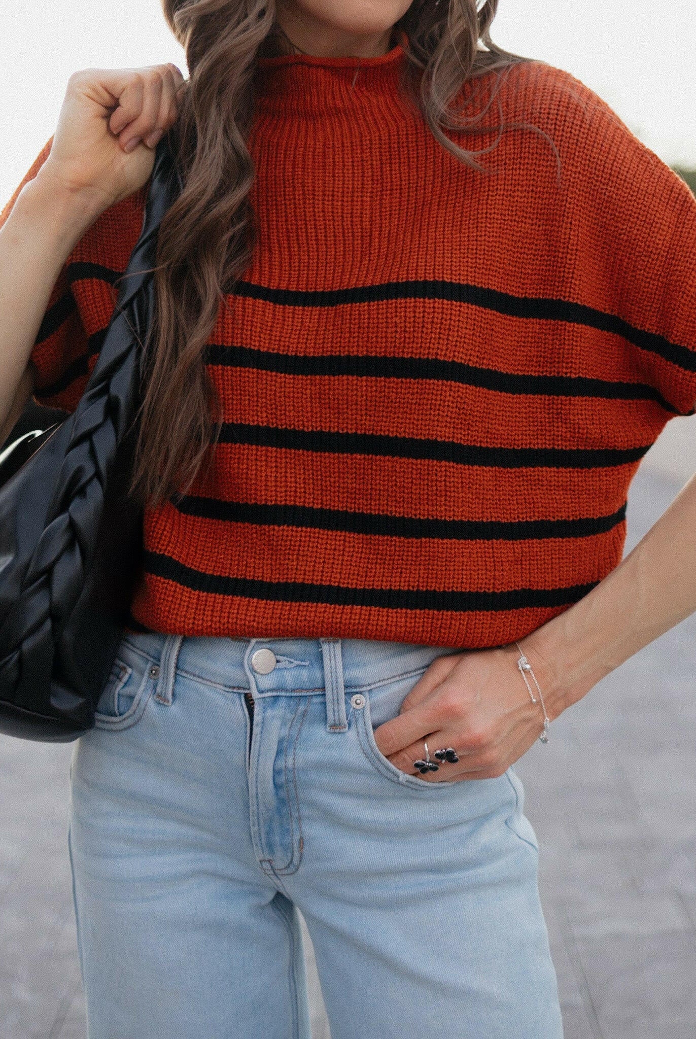 Between the Lines Striped Mock Neck Short Sleeve Sweater-Tops-Krush Kandy, Women's Online Fashion Boutique Located in Phoenix, Arizona (Scottsdale Area)