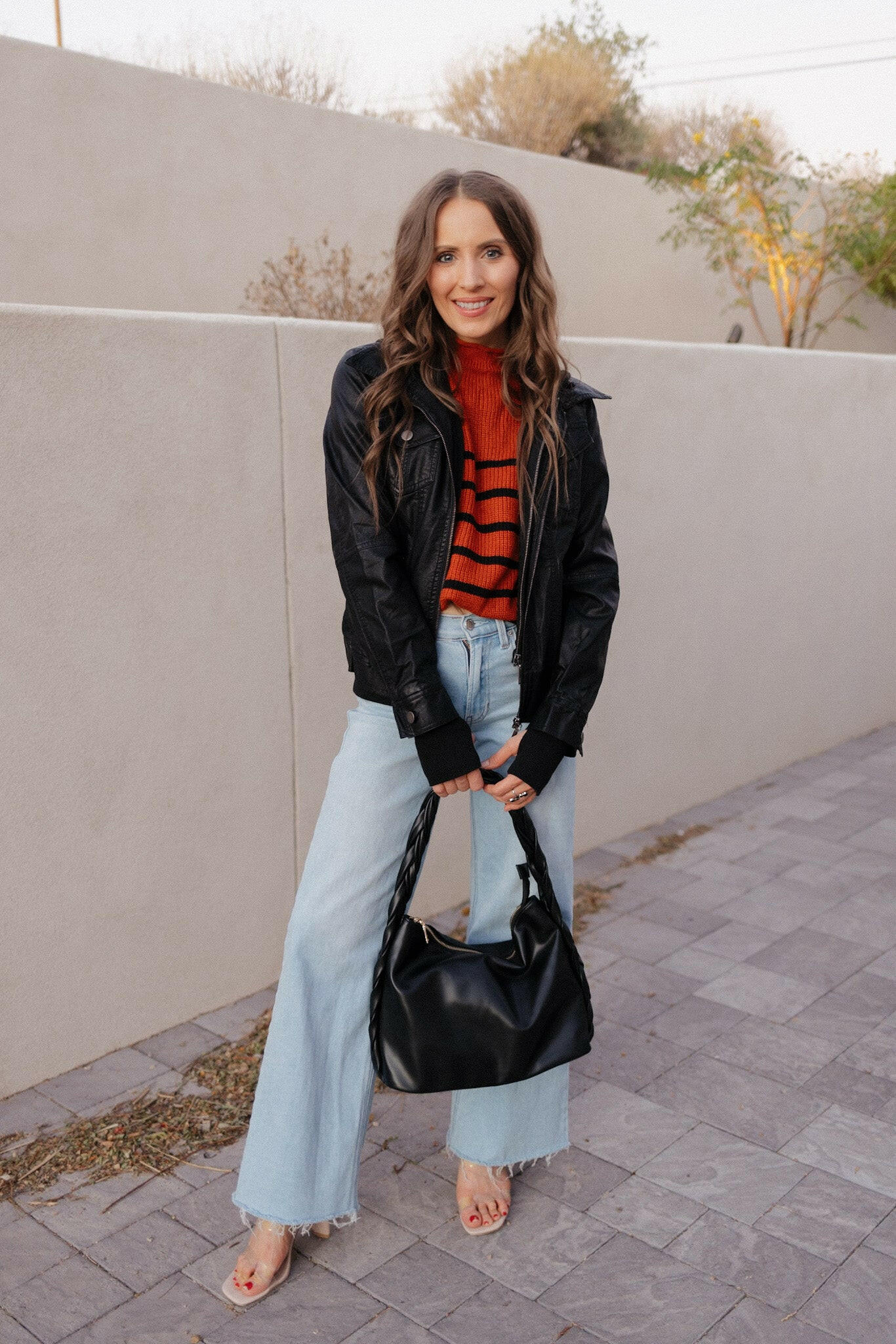 Hooded Lined Vegan Leather Moto Jacket with Thumbholes-Jackets-Krush Kandy, Women's Online Fashion Boutique Located in Phoenix, Arizona (Scottsdale Area)