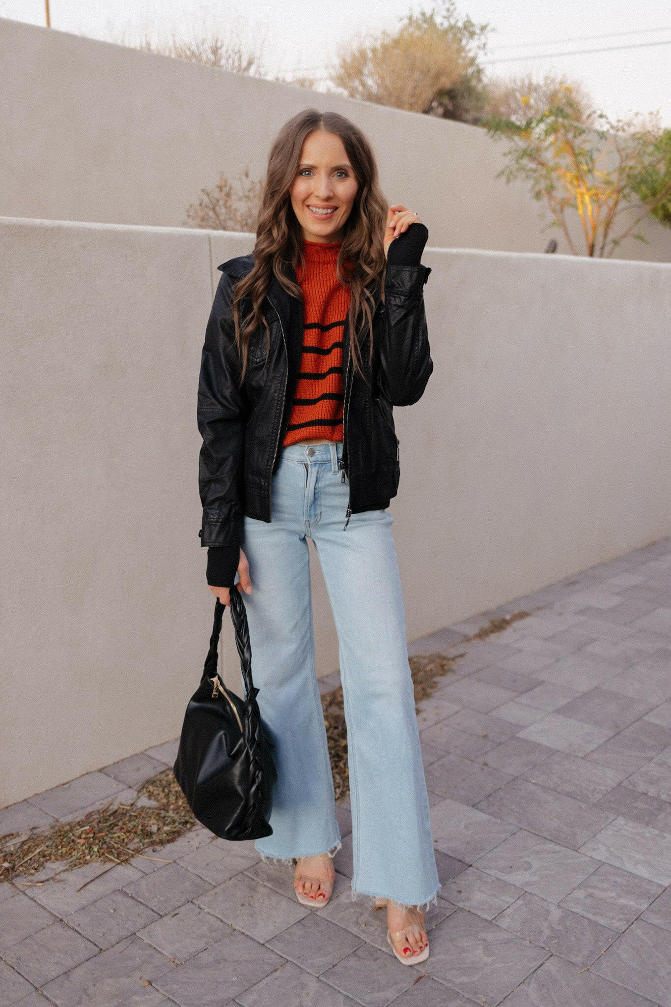 Hooded Lined Vegan Leather Moto Jacket with Thumbholes-Jackets-Krush Kandy, Women's Online Fashion Boutique Located in Phoenix, Arizona (Scottsdale Area)