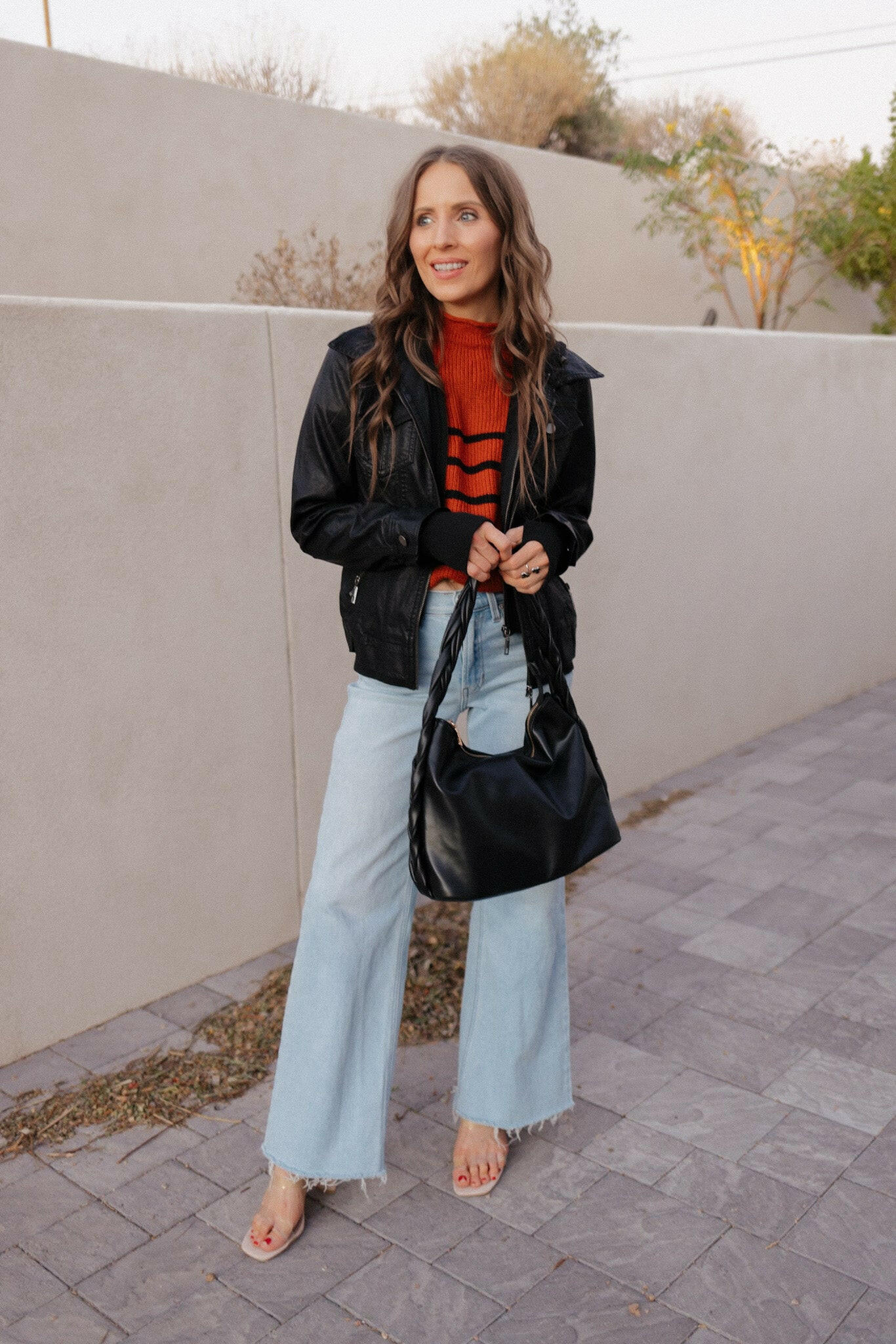 Hooded Lined Vegan Leather Moto Jacket with Thumbholes-Jackets-Krush Kandy, Women's Online Fashion Boutique Located in Phoenix, Arizona (Scottsdale Area)