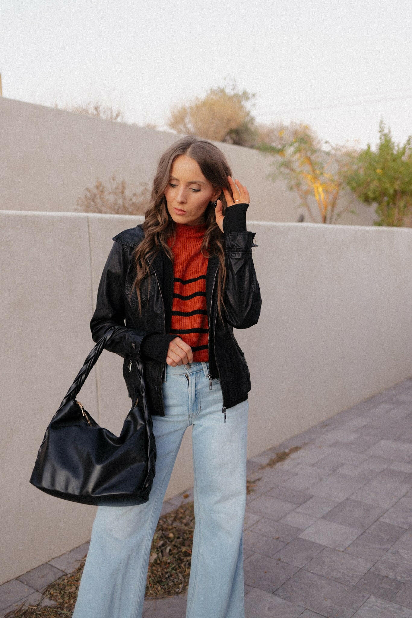 Hooded Lined Vegan Leather Moto Jacket with Thumbholes-Jackets-Krush Kandy, Women's Online Fashion Boutique Located in Phoenix, Arizona (Scottsdale Area)