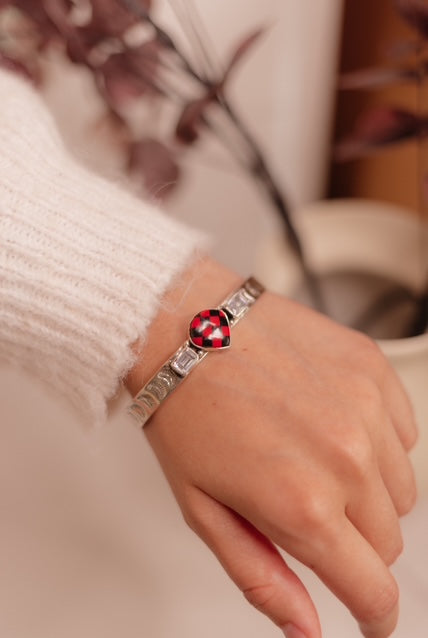 Red Checkered Teardrop & White CZ Cuff-Bracelets-Krush Kandy, Women's Online Fashion Boutique Located in Phoenix, Arizona (Scottsdale Area)
