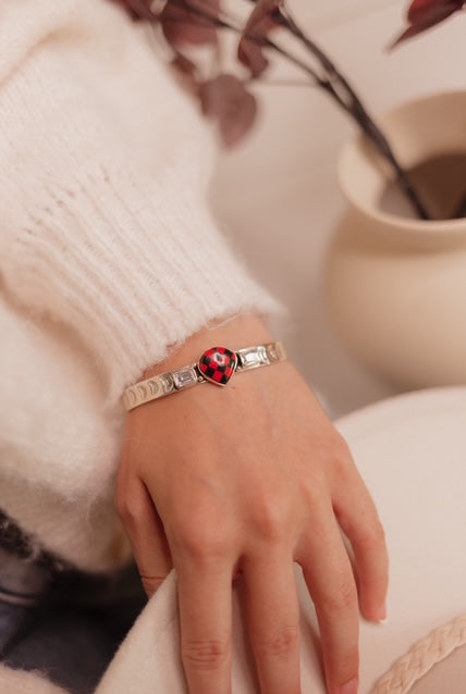 Red Checkered Teardrop & White CZ Cuff-Bracelets-Krush Kandy, Women's Online Fashion Boutique Located in Phoenix, Arizona (Scottsdale Area)