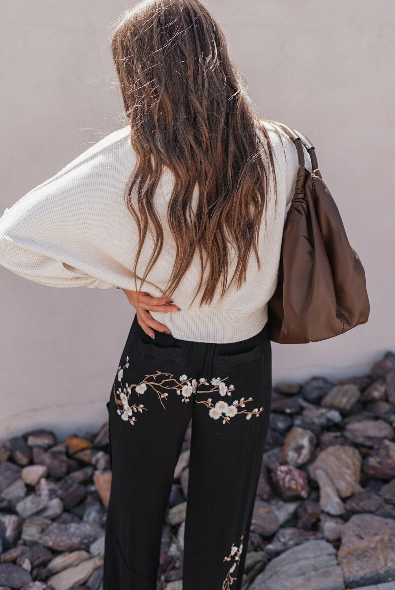 Embroidered Floral Casual Knit Pants-Pants-Krush Kandy, Women's Online Fashion Boutique Located in Phoenix, Arizona (Scottsdale Area)