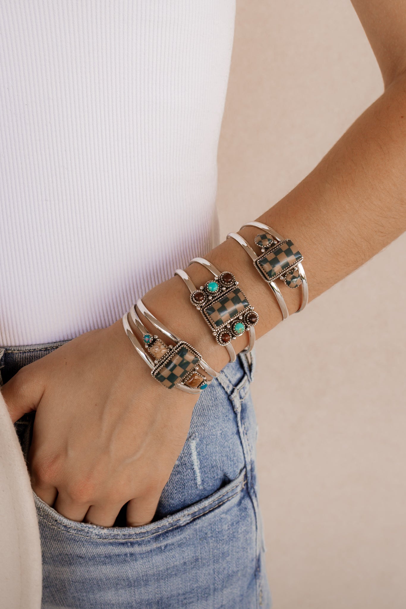 Autumn's Checkered Bliss Cuffs-Bracelets-Krush Kandy, Women's Online Fashion Boutique Located in Phoenix, Arizona (Scottsdale Area)