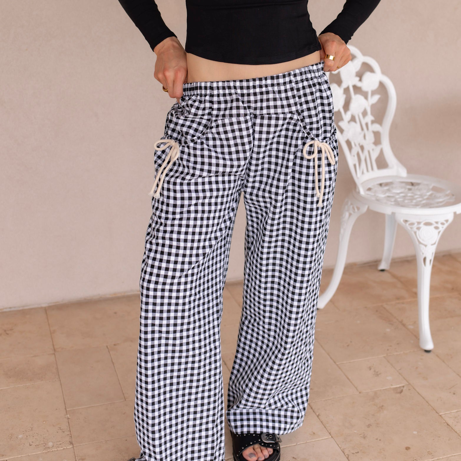 Picnic Day Drawstring Pocket Palazzo Pants