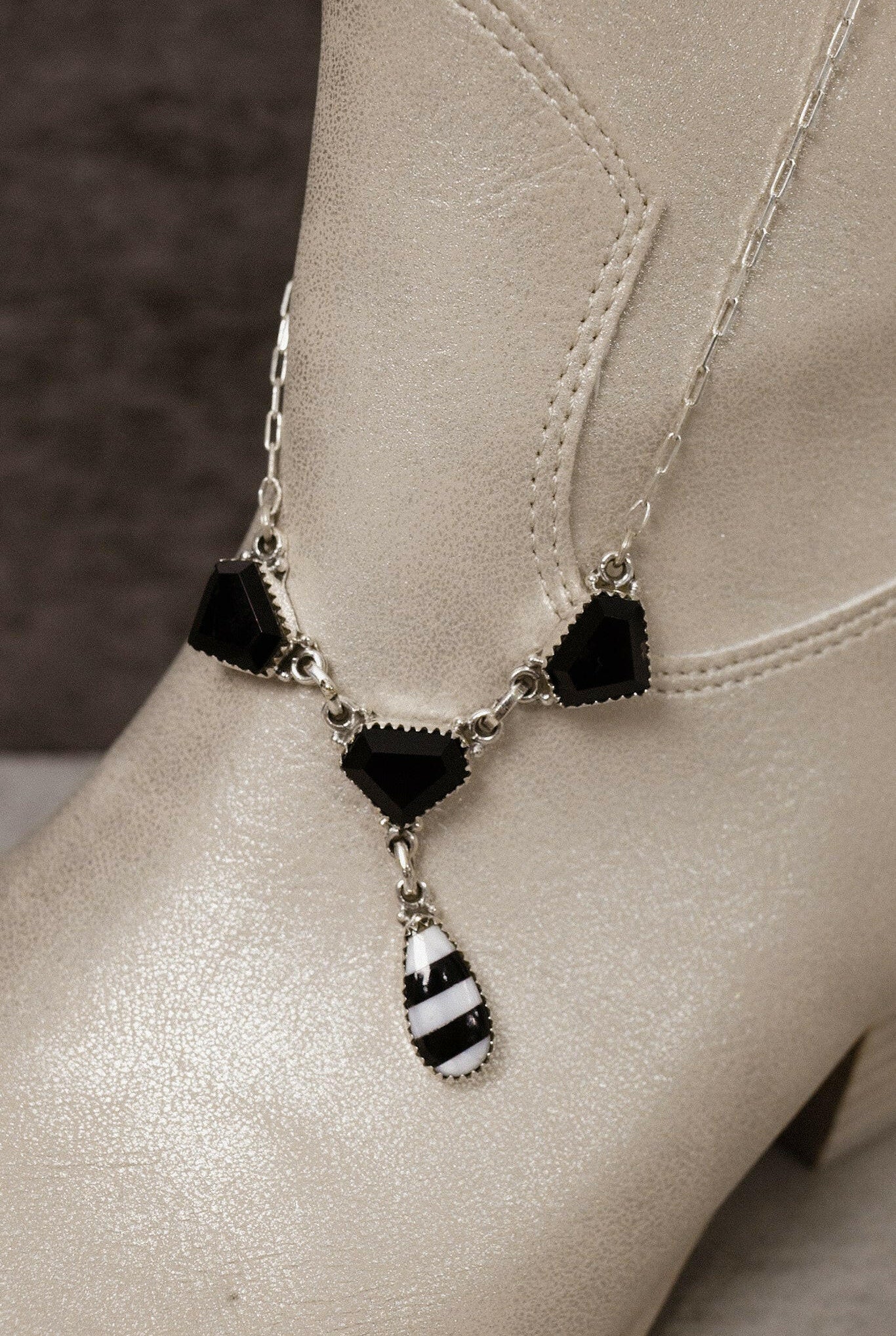 Lydia's Stripe Stone Set-Chain Necklaces-Krush Kandy, Women's Online Fashion Boutique Located in Phoenix, Arizona (Scottsdale Area)